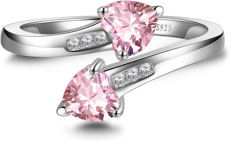 Yaresul 1CT Adjustable Women Heart Ring 925 Sterling Silver Birthstone Rings for Women Promise Ring for her Simulated Gemstone Statement Stackable Band Width 2mm Open Size 5~9 - Image 3